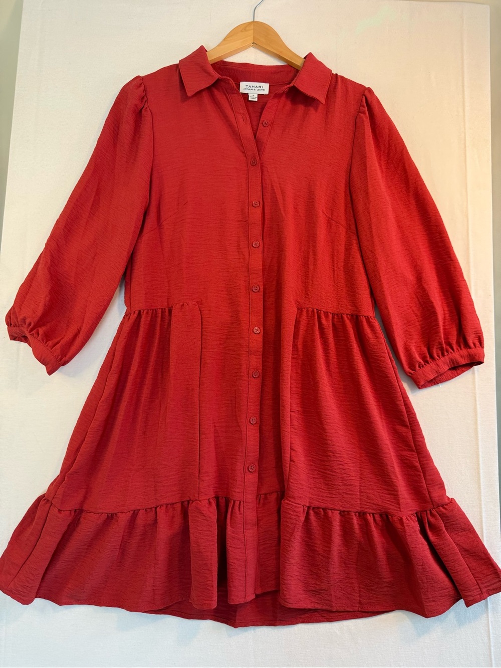 TAHARI Orange Button-Front Tiered Shirt Dress Size 8 Excellent Condition
